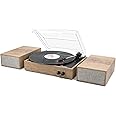 LP&No.1 Wireless Turntable with Stereo Bookshelf Speakers, 3 Speed Vintage Belt-Drive Turntable with Wireless Playback & Auto-Stop & Wireless Input, Light Wood