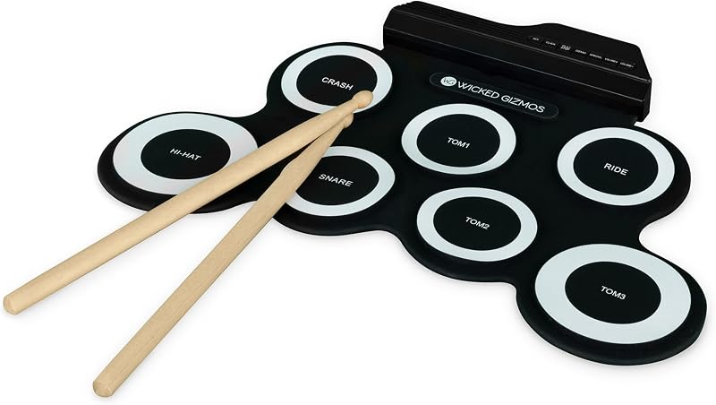 Wicked Gizmos WG Electronic Drum Mat – Portable Roll Up Digital Pad with Sticks