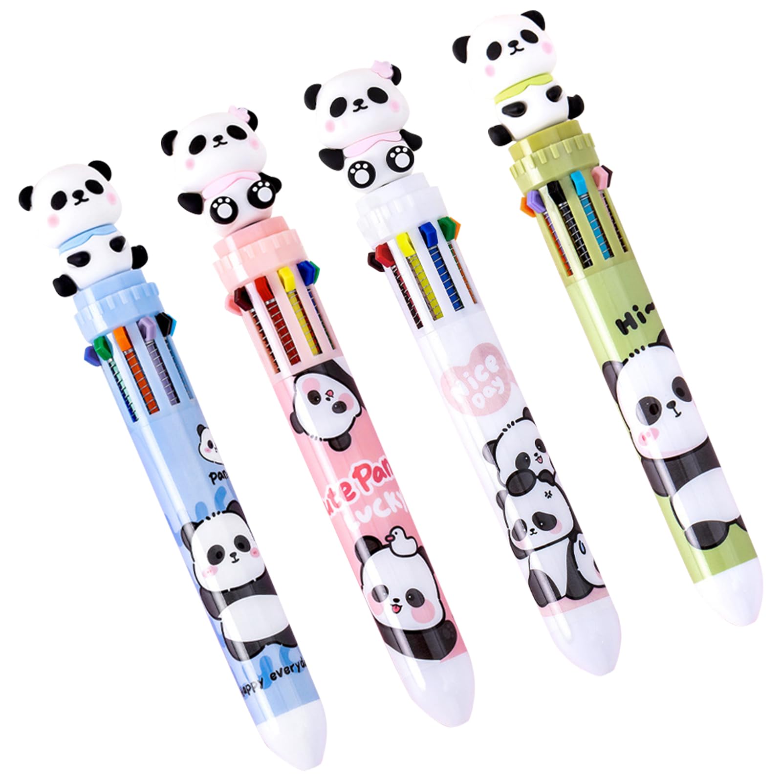 Valicaer 4 PCS Multicolour Retractable Ballpoint Pens 10-in-1 Pens Multi Coloured Pens All In One, Fine Point 0.5 mm Writing Pens Switchable Color Pen for Office School Students Gift (Panda)