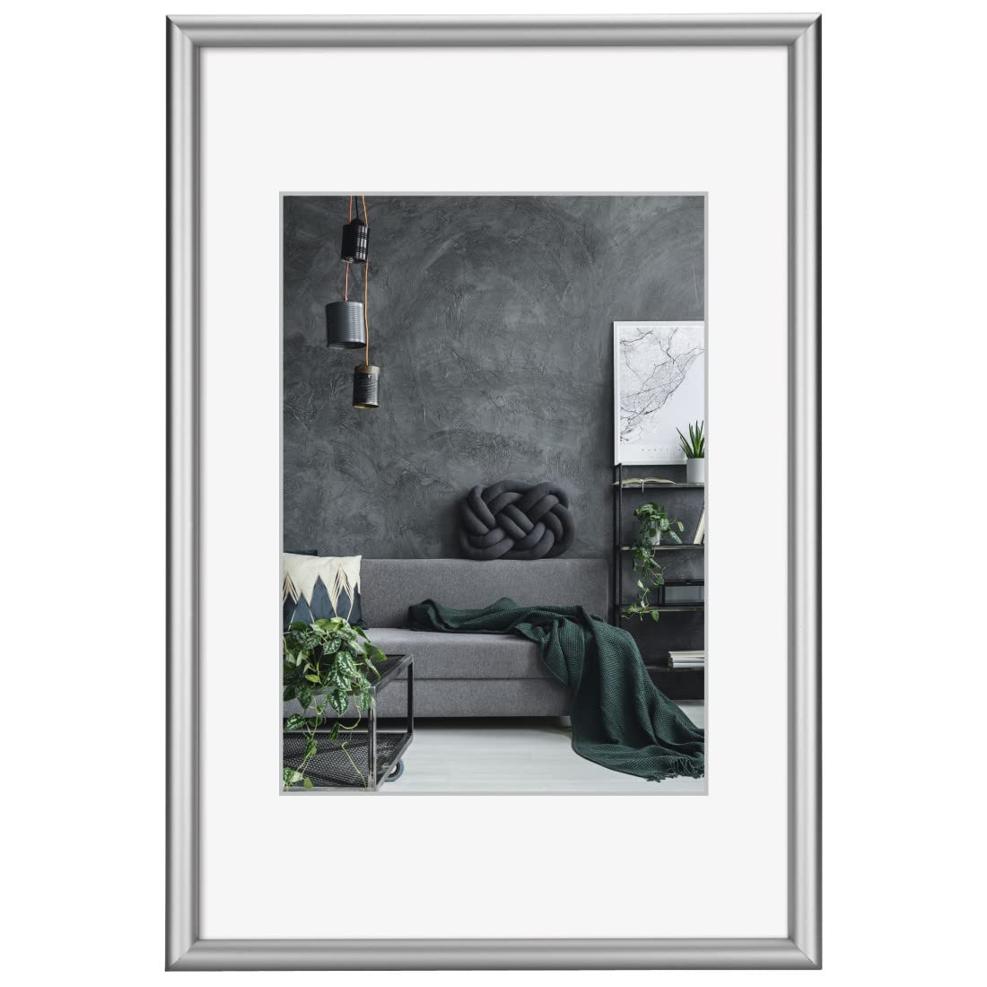 Hama Detroit Picture Frame, 50 x 70 cm, Aluminium Frame, Portrait Format, Landscape Format, Hanging, with Mount, Shatterproof, Polystyrene Picture Size 50 x 70 cm, Silver