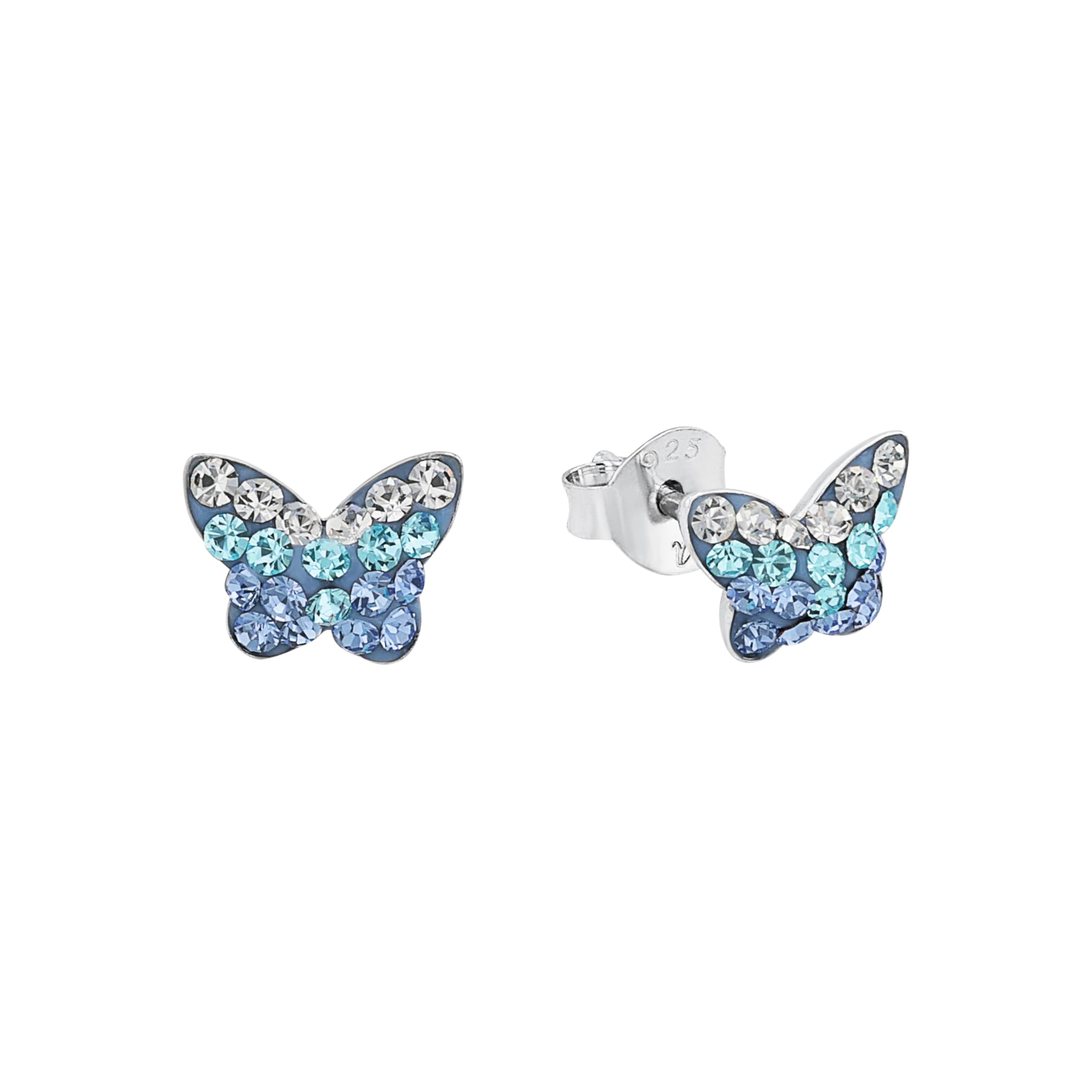 Amor Stud earrings Ear jewelry, with Preciosa, 6 cm, Blue, Butterfly, Comes in jewelry gift box, 9540761