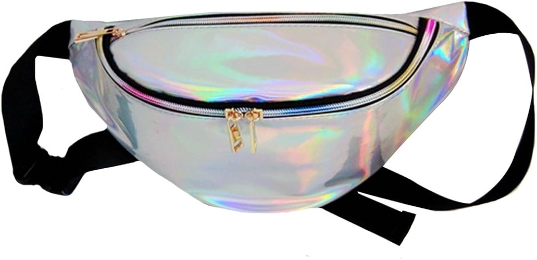 Millya Hologram Fanny Pack Bum Bags Running Belt Laser Fanny Pack Perfect for Raves and Festivals, A-silver