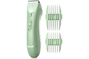 Telfun Body Hair Trimmer for Men, Womens Bikini Trimmer, Electric Razor/Shavers for Ball Groin, Replaceable Ceramic Blade Heads, Waterproof Wet/Dry, with Light, Ultimate Male Hygiene Razor (Green)