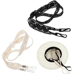 2PCS Adjustable Hat Strap Clips, Windproof Adjustable Wide Lace Chin Cord, Sun Hats Chin Strap Replacement for Sun Hats, Fish