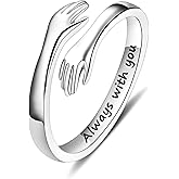 Yesteel S925 Sterling Silver Hug Ring for Women Teen Girls, Adjustable Ring Jewelry Mothers Day Birthday Gifts for Daughters Mom Sister Wife Friends Grandma