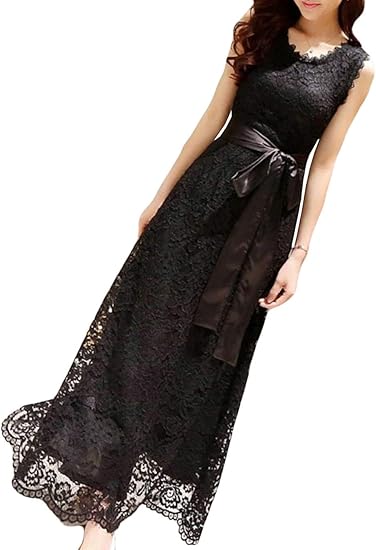 Amazon Baluote ワンピース ドレス マキシ丈 着やせ レースワンピース 大振り子 ノースリーブドレス ワンピース シルエット デート パーディー Aライン ワンピース 甘い セクシー 結婚式 ワンピース チュニック 通販