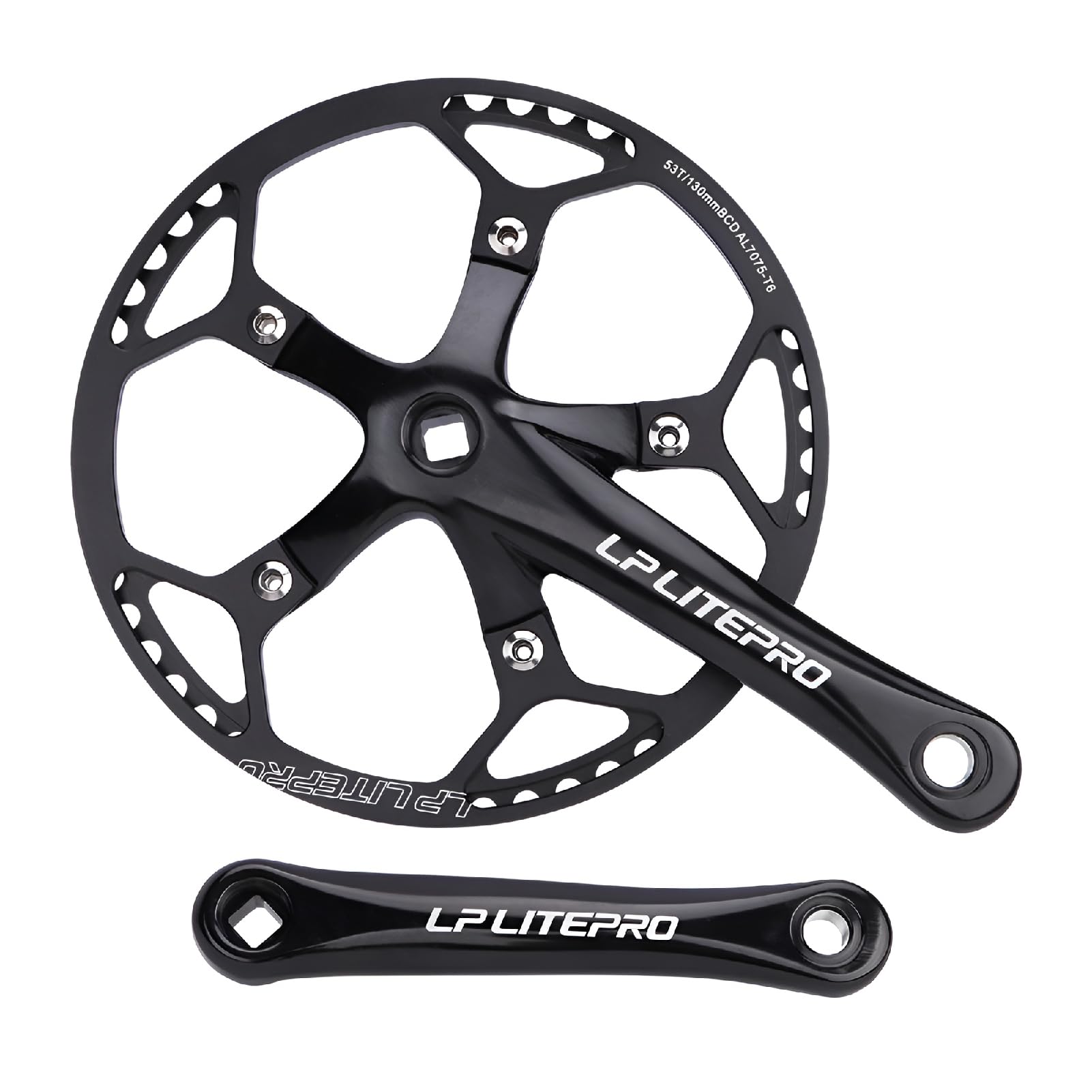 BESNIN Singlespeed Crankset, 170mm Square Taper Chainset, 130 BCD Single Chainring 53T 56T 58T for Fixie & Folding Bikes (53T)