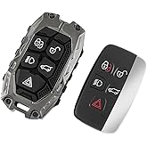Heavy Duty Zinc Alloy Key Fob Cover Keychain Fits for Land Rover Evouge Discovery Sport Velar Land Rover LR2 LR4 Jaguar XF XJ XJL XE Smart Remote Keyless Keyshell Accessories (Black)