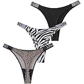 FEOYA Sexy Thongs for Women Rhinestone Low Rise Underwear High Cut G String Panty 3 Pack