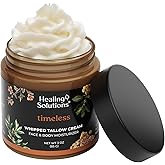 Healing Solutions - Whipped Tallow Balm, Frankincense, Myrrh & Sandalwood Scent, Grass Fed/Grass Finished Beef Tallow w/Organic Jojoba & Manuka Honey for Skin, Face & Body, All Natural Moisturizer