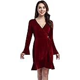 Leadingstar Women's V Neck Velvet Formal Elegant Evening Party Mini Dress