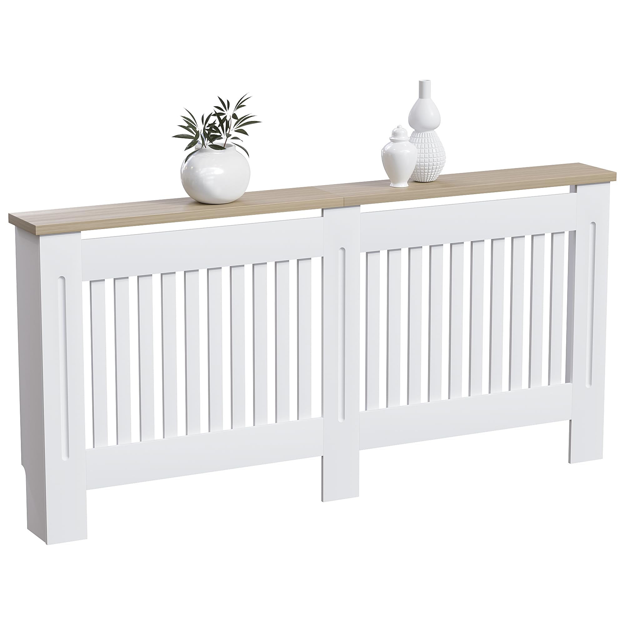 Vida Designs Arlington Radiator Cover White - Extra Large - Modern Shaker Style Vertical Slat Design For Optimal Heat Circulation - H83.3xW172xD19cm - Painted MDF Cabinet with Wood Top Shelf