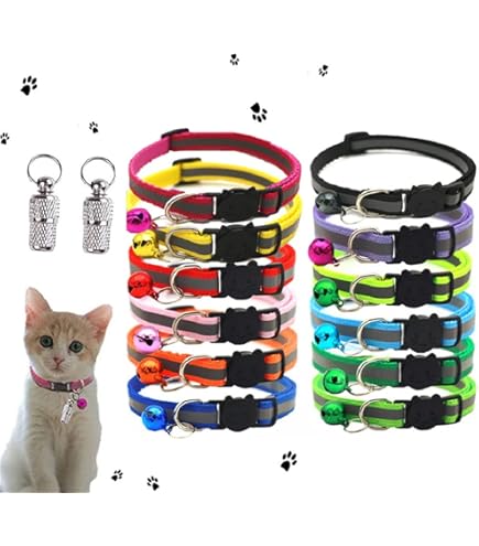 BUYGOO 20-Pack Cat Collars With Bells - Breakaway Safety Collars Reflective Adjustable Kitten Collars