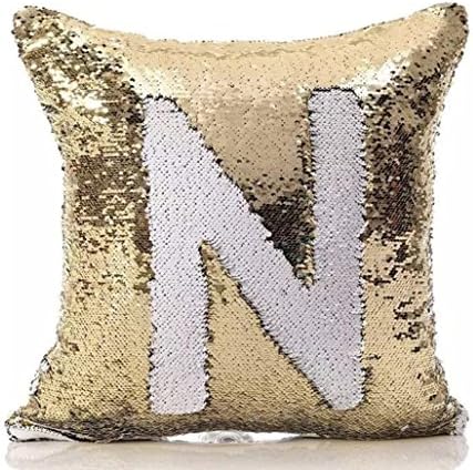 Sparkling Mermaid Pillow Cover, Flip Sequin Pillow Cases for kids Room Decoration 16" x 16" ( White and Gold), 1 Piece