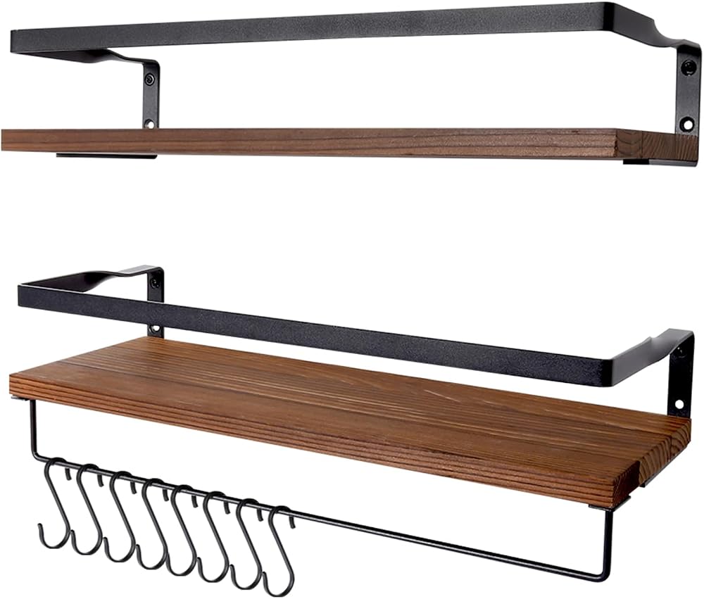 AGM Floating Shelves Wall Mounted Shelf Set of 2 with Towel Bar 33 lbs