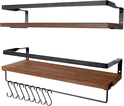 AGM Floating Shelves Wall Mounted Shelf Set of 2 with Towel Bar 33 lbs