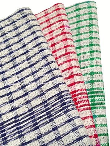 Pack Of 3 Tea Towels Check Rice Weave Multipurpose Cotton Cloths Drying Kitchen by Globe Mill Textiles