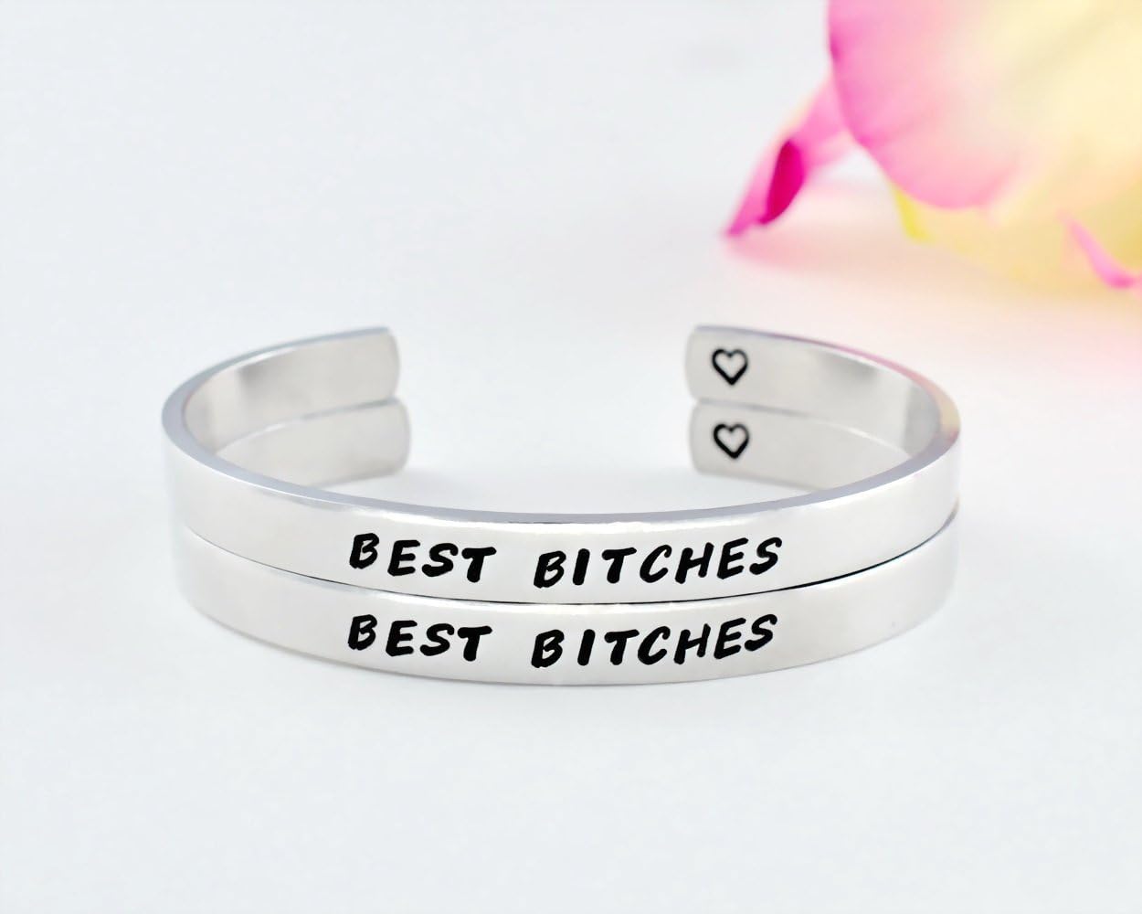 BEST BITCHES - Hand Stamped Aluminum, Copper or Brass Cuff Bracelet Set of 2, Gift for Sorority Sisters Best Friends BFF Friendship, Anniversary Birthday Christmas