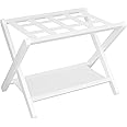 Heybly Luggage Rack, Folding Suitcase Stand with Storage Shelf, Heavy-Duty Luggage Holder for Guest Room Bedroom Hotel, Holds up to 141 lb, White, HLR010W1