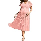 Maternity Dress for Baby Shower - 2025 Photoshoot Pregnancy Summer Midi Casual Flutter Sleeve Dress