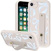 Zrutru Aesthetic Blue Bow Phone Case for iPhone SE 2022/SE 2020/8/7 with Flexible Adjustable Soft Finger Hand Wrist Strap Holder Kickstand Silicone Shockproof Protection Funda for 4.7 4.7 Inch