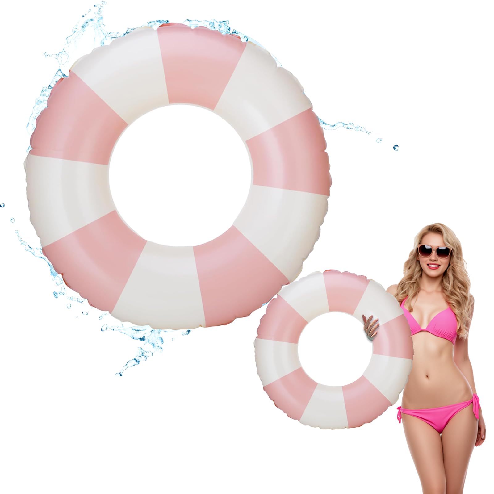 Inflatable Swimming Ring Striped Pool Float Durable Rubber Rings for Adults Kids Floating Swim Tube Water Sports Outdoor Beach Party Toys Decoration