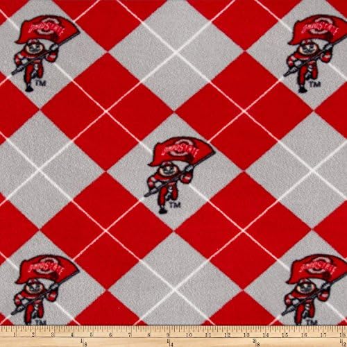1 Yard - Ohio State University Buckeyes Scarlet & Gray Argyle Fleece Fabric - Officially Licensed (Great for Quilting, Sewing, Craft Projects, Throw Pillows & More) 1 Yard X 60" Wide