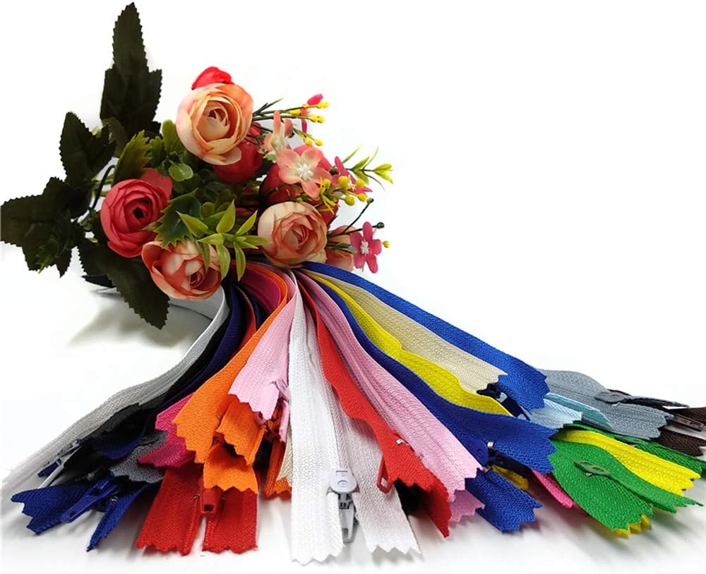 100 Pcs 9 Inch Nylon Coil Zippers Bulk for Tailor Sewing Crafts (20 Colors)