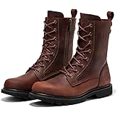ROCKROOSTER SAP130 Mantua 8" Zipper Motorcycle Boots Combat Casual Dress Boots - Soft Toe Oiled Crazy Horse Leather Work Boots with Slip-Resistant Rubber Sole (Medium Width)