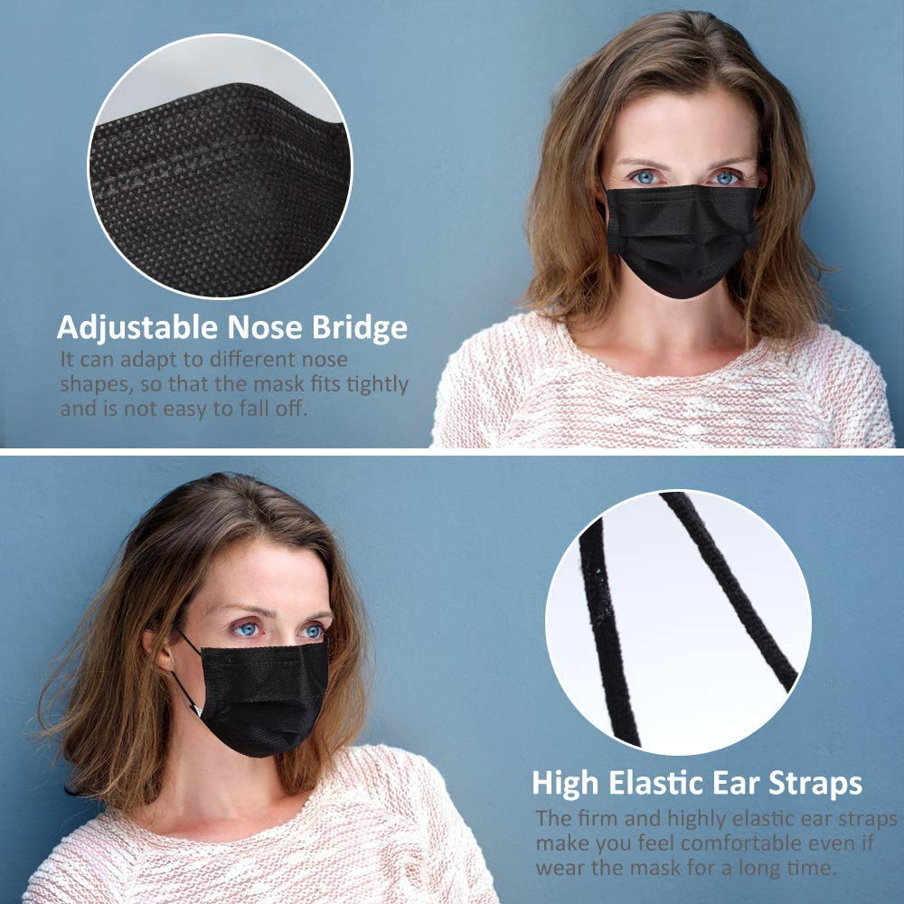 100 Pcs Disposable Face Masks, 3 Ply Face Masks Black Disposable Mask: Industrial & Scientific