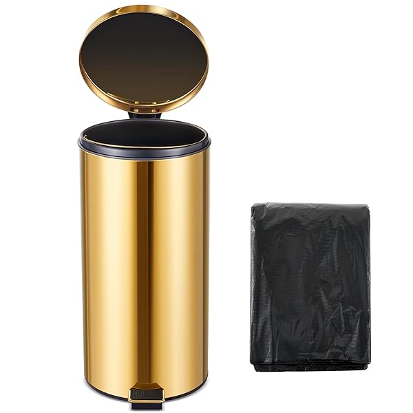 REALLNAIVE 30L/8GAL GOLD STEP TRASH CAN WITH 100...