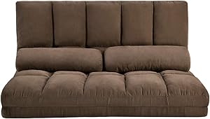 Double Chaise Lounge Sofa Chair Floor Couch with Two Pillows (Brown)