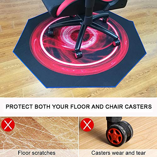 Homek Gaming Chair Floor Mat, 47" x 47" Office Computer Chair Mat | Heavy Duty Floor Protector with Non-Slip Backing, Noise Cancelling for Carpeted Hardwood Floor - Cool Red Lightning