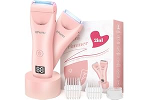 ENSSU Bikini Trimmer for Women - 2 in 1 Pubic Hair Trimmer IPX7 Waterproof, Razors for Women with LED Light & USB Charge, Painless Electric Shaver with Ceramic Blade for Bikini Legs Arm Underarm