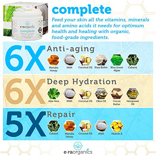 Era Organics Natural Face Moisturizer Cream - Advanced 10-In-1 Non Greasy Daily Facial Cream with Aloe Vera, Manuka Honey, Coconut Oil, Cocoa Butter and More For Oily, Dry, Sensitive Skin (2oz) Beauty & Personal Care, Skin Care, Face, Creams & Moisturizers, Night Creams