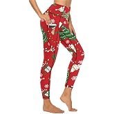 QIVICIMA Womens High Waist Workout Printed Holiday Leggings with Pockets | Mixed halloween prints,christmas plaid print,soft stretch material,4-way stretch,high waist tummy control,side pocket