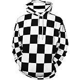 Bagea-Ka Black White Race Checkered Flag Pattern Unisex Hoodie Sweatshirt Pullover with Pockets 3D Print for Men Women