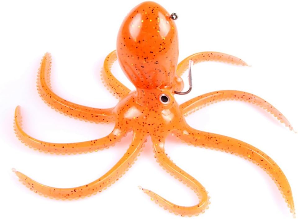 East Rain Artficial Octopus Swimbait with Skirt Tail Lingcod Rockfish Jigs for Saltwater Fishing Big Game (PVC,7.87inch,6.35oz,Orange)
