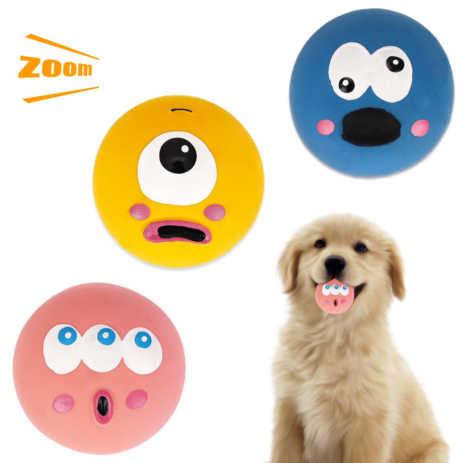 Fadcaer Dog Squeaky Toy,3 Pcs Soft Latex Squeak Balls,6 cm Dog Puppy Toy Ball,Squeaky Dog Ball for Small Dogs Puppy,High Elasticity,Dog Teeth Cleaning,Pink Yellow Blue (3 Pack)