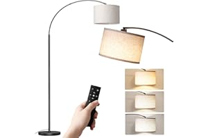 SUNMORY Arc Floor Lamp with Remote,Modern Floor Lamp with Stepless Dimmable Bulb,75″Height Tall Lamp for Living Room with Hanging Drum Shade and Weighted Base.Mid Century Standing Lamp for Bedroom