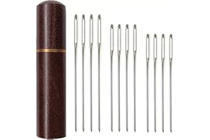 Zhenqing Redwood Needle Case with 12 Blunt Tip Cross Stitch Needles, Natural Wood Embroidery Needle Holder & Nickel-Plated Rustproof Sewing Needles for Crafters, Organize Threading Tools（67502）