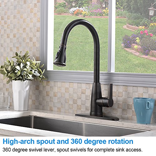Lead-Free Antique Brass Oli Rubbed Bronze Stainless Steel Single Lever Single Handle Pull Down Sprayer Kitchen Sink Faucet, Kitchen Faucet Pull Out with Deck Plate