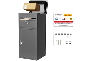 Merapi Package Delivery Box for Outside, 34.6" x 15.7" x 15.7" Cold-Rolled Steel Delivery Box for Packages & Mails, Anti-Theft Lockable Large Mailbox for Porch, House, Curbside, Black-S