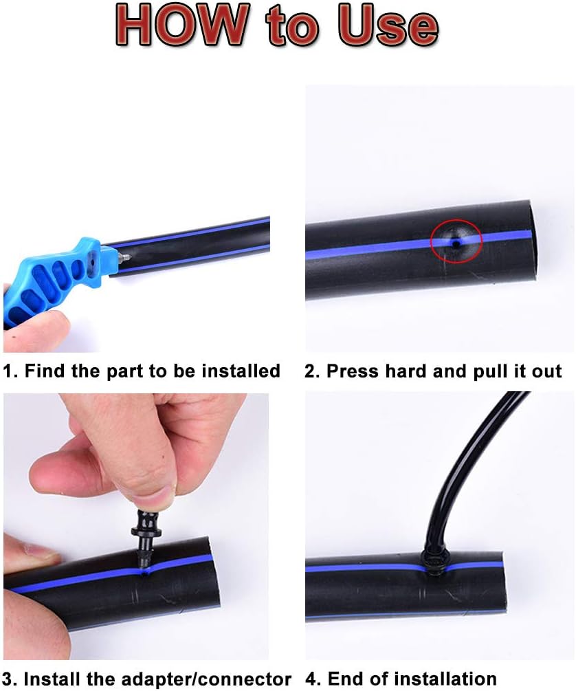 4 Pcs 2 in 1 Drip Irrigation Hole Punch Tool, 1/4 Inch Drip Tube Hole Punch Fitting Insertion Tools, Drip Irrigation Emitters for Fitting Emitter Insertion Drip Sprinkler Systems (Blue) : Garden & Outdoor