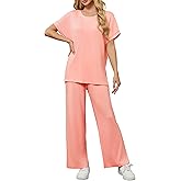 YGOODM Womens 2 Piece Outfits Shorts Sleeve Tops Wide Leg Pants Casual Trendy Lounge Matching Set 2025