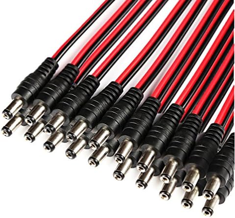 TNTE Male Red Black DC Wire Power Pigtails Adapter Plug Lead Cord Coax Cables CCTV Camera CCTV DVR Camera 10 inch 2.1 x 5.5mm (20 PACK)
