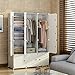 KOUSI Portable Closet Clothes Wardrobe Bedroom Armoire Storage Organizer with Doors, Capacious & Sturdy,White with Wood Grain Pattern, 6 Cubes & 2 Hangers