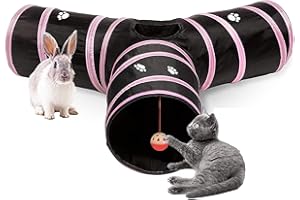 MOWOK Cats Bunny Tunnel Tube, 3 Way Collapsible Small Animal Play Tunnel Toys with Ball for Indoor Cat Kitten Bunny Rabbit Fe