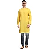 SKAVIJ Mens Cotton Long Kurta Tunic Elegant Eid Al-Fitr Outfit & Ramadan Fashion Traditional Indian Ethnic Wear for Men