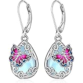 Butterfly Earrings for Women Moonstone Earrings Dangle Filigree Drop Earrings Sterling Silver Blue Purple Butterfly Moonstone Jewelry Mother Day Christmas Gift